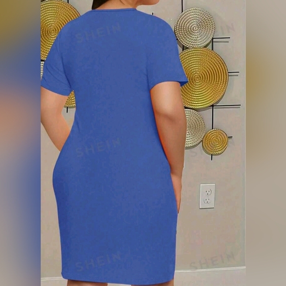 SHEIN Short Sleeve Letter Print Dress - Picture 2 of 2